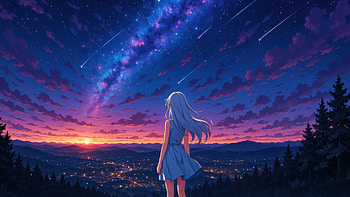 Anime Girl Looking Over A City At Sunset, anime-girl, city, sunset, sky, star, artist, artwork, art, digital-art, ai, deviantart HD wallpaper