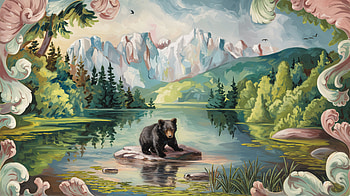 Majestic Black Bear in a Ultra, black bear, bear, landscape, lake, mountain HD wallpaper