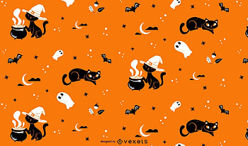 Pattern, halloween, black, pisici, texture, vexels, cat, orange HD wallpaper
