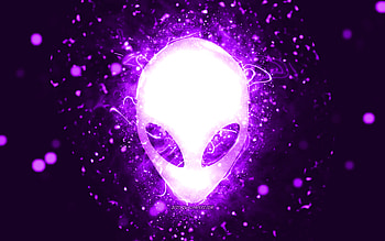 Alienware violet logo, , violet neon lights, creative, violet abstract background, Alienware logo, brands, Alienware HD wallpaper
