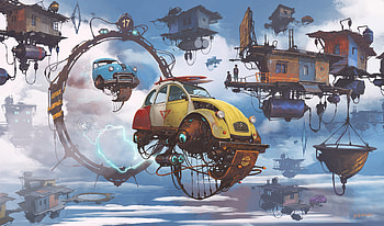 Floating World Vintage Cars , scifi, artist, artwork, digital-art, artstation HD wallpaper
