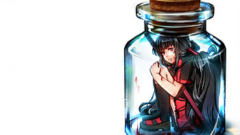 Katana, skirt, sword, unifrom, black hair, long hair, sad, Katan, in a jar, blood HD wallpaper