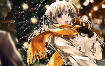 Anime, Lights, Girl, Cold, Coat, Scarf HD wallpaper