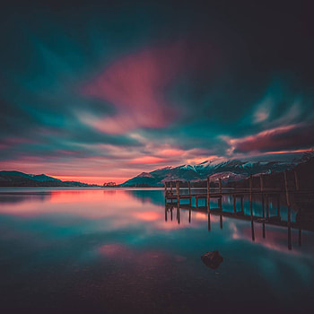 Nature, Sunset, Mountains, Lake, Pier, hop HD phone wallpaper