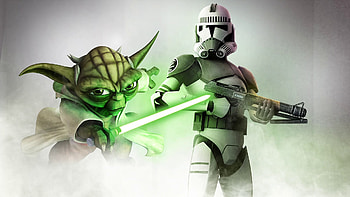 Star Wars: The Clone Wars (2008) — Yoda & Clone Trooper, Star Wars: The Clone Wars (2008) HD wallpaper