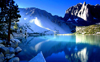 SNOW MOUNTAIN LAKE, blue, lake, snow, mountain HD wallpaper