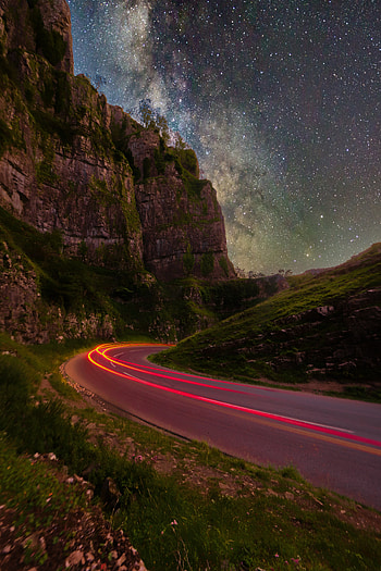 Nature, Stars, Rocks, Road, Starry Sky, Long Exposure HD phone wallpaper
