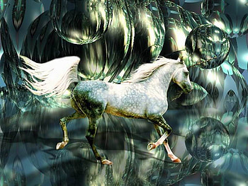 Bubbles and Unicorn, others, abstract, fantasy, animals, unicorn HD wallpaper