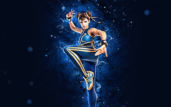Nostalgia Chun-Li, , blue neon lights, Fortnite Battle Royale, Fortnite characters, Nostalgia Chun-Li Skin, Fortnite, Nostalgia Chun-Li Fortnite HD wallpaper
