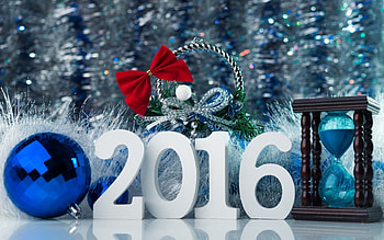 Happy New Year!, blue, hourglass, winter, white, craciun, 2016, ball, christmas, red, bow, new year HD wallpaper