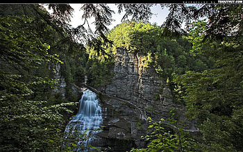mountain waterfall, fun, waterfall, cool, nature, forest, mountain HD wallpaper
