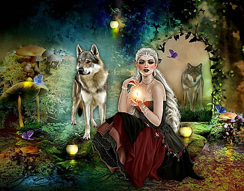 Have a Light, girl, wolf, light, woman HD wallpaper