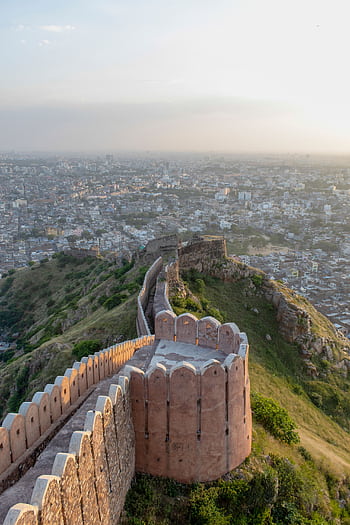 Scenic view of Nahargarh Fort wall over Jaipur city, showcasing historic architecture and landscape. HD phone wallpaper