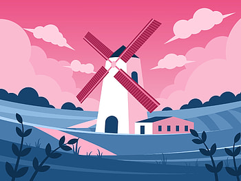 Landscape, Fields, Art, Vector, Mill HD wallpaper