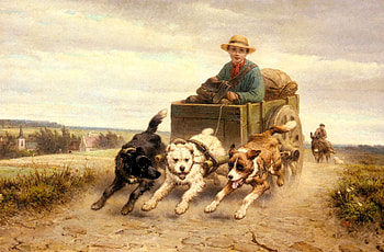Henriette Ronner * The dog cart, dog, painting, art, man, henriette ronner, cart HD wallpaper