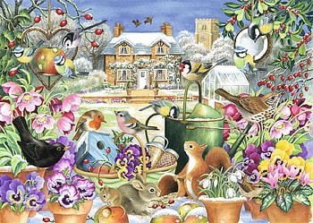 Garden animals, flower, squirrel, animal, painting, bird, art, garden HD wallpaper