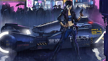 Cyber Police Girl With Gun , cyberpunk, scifi, artist, artwork, digital-art HD wallpaper
