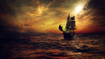 Sun, Art, Sunset, Sails, Sail, Ship HD wallpaper