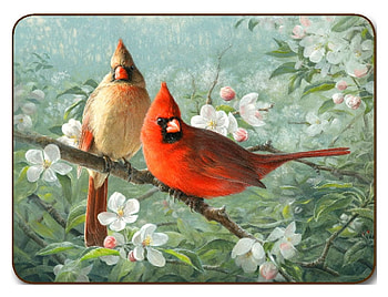 garden birds, birds, painting, red, garden, cardinal HD wallpaper