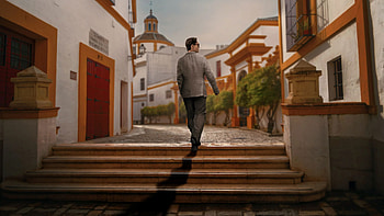 Sunlit Steps: Old-Town Stroll — HD wallpaper