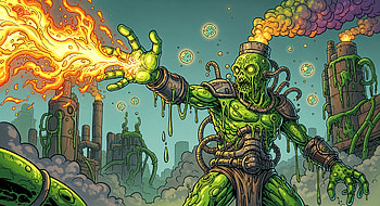 Inferno Alchemist: Blaze of the Fire Spell, fire spell, monster, fire, apocalypse, factory HD wallpaper