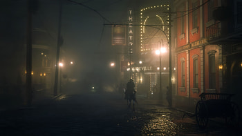 Red Dead Redemption 2 - Saint Denis theatre, horse, theater, city, night, video game, Red Dead Redemption 2 HD wallpaper