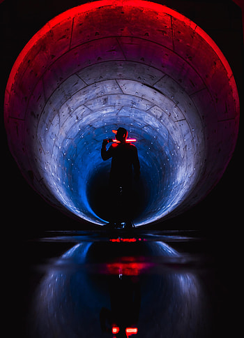 Dark, Silhouette, Miscellanea, Miscellaneous, Neon, Human, Person, Tunnel HD phone wallpaper