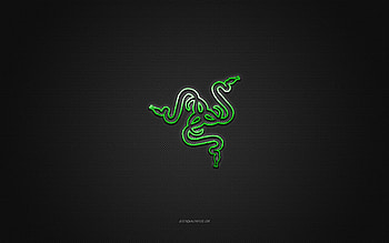 Razer logo, metal emblem, gray carbon texture, Razer, brands, green Razer logo, gray background, Razer emblem HD wallpaper