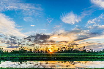 Lake, reflections, sky, sunset HD wallpaper