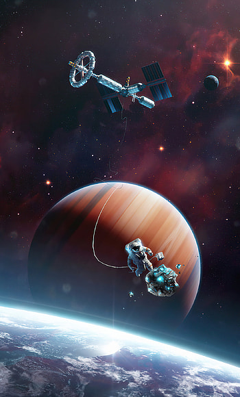 Astronaut leaving space station, resolution, Outer space adventure, Astral voyage HD phone wallpaper