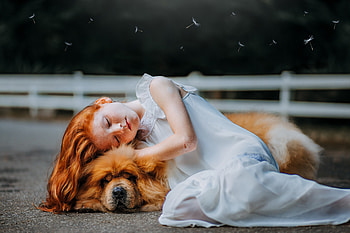 Girl And Dog Sleeping , little-girl, dog, sleeping HD wallpaper