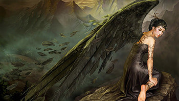 Sadness ....., wings, feathers, angel, sadness, stones, asia, tattoos, mountains, clothes HD wallpaper