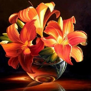 Three lilies, Yellow, Lilies, Painting, Flowers, Vase HD wallpaper