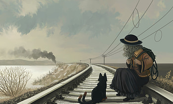 Anime Girl With Cat On Railroad, anime-girl, anime, cat, railroad HD wallpaper
