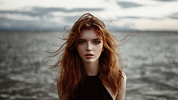 Redhead Model Wavy Hair Looking Directly, redhead, girls, model HD wallpaper
