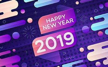 2019, Happy New Year, inscription, typography, abstract HD wallpaper