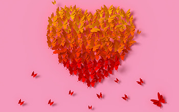 Heart, valentine, pink, butterfly, red, paper HD wallpaper