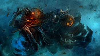 Spooky Scarecrows, pumpkins, artwork, halloween, scary, lights, dark HD wallpaper