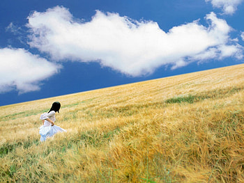 Girl on field, girl, field, cloud, walk HD wallpaper