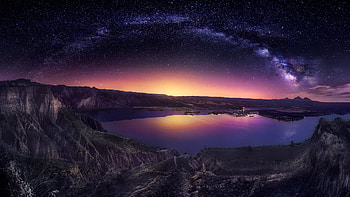 Beautiful Lake Mountains Under Milky Way Starry Sky Reflection On Water Nature HD wallpaper