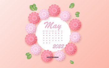 May 2022 Calendar, , pink flowers, May, 2022 spring calendars, 3d paper pink flowers, 2022 May Calendar HD wallpaper