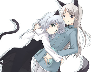 strike witches, blue eyes, eila ilmatar juutilainen, sanya v litvyak, gray hair, long hair, green eyes HD wallpaper