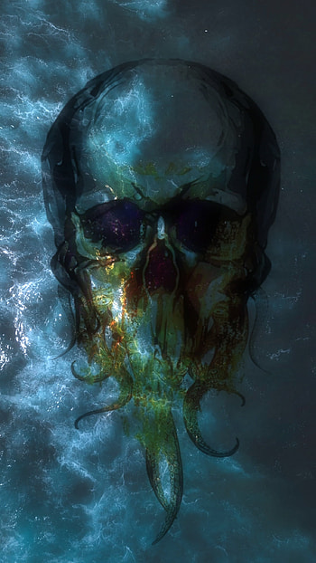 Cthulhu skull, head, horror, ocean, cool, sea HD phone wallpaper
