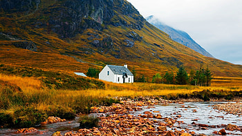Mountains & Rocky River Creek in Scotland, Creeks, Scotland, Houses, Rivers, Landscape, Nature, Mountains HD wallpaper
