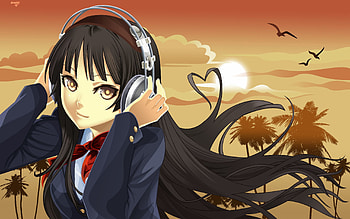 Music, Anime, Sunset, Heads, Girl, Brunette HD wallpaper