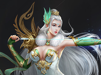Archer, white, black, frumusete, girl, fantasy, green, game, luminos HD wallpaper