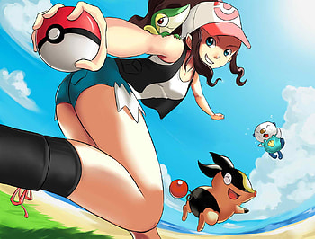Trainer and pokemon, anime, tepig, oshawott, snivy, pokemon, trainer HD wallpaper