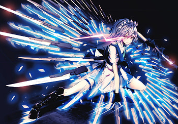 Fighting, anime, weapon, touhou, knife, girl, manga, sakuya izayoi, female HD wallpaper