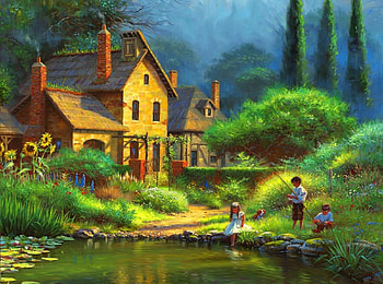 COUNTRY LIFE FOR CHILDREN, OUTSIDE, POND, CHILDREN, PLAYING HD wallpaper