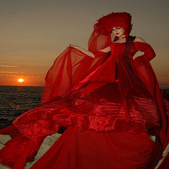 BEAUTIFUL RED DRESS, model, red, dress, woman, sunset HD wallpaper